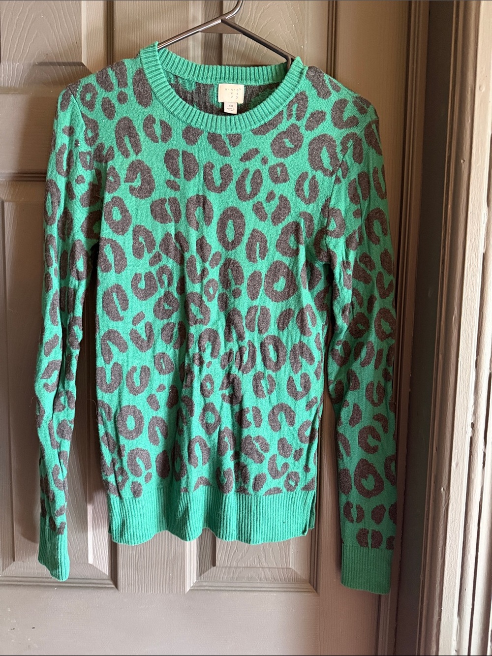 a new day Green and Gray Leopard Crewneck Sweater